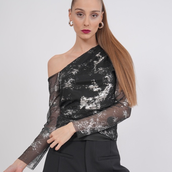 Minark Long Sleeve Asymmetrical Neck Top - Picture 2 of 4